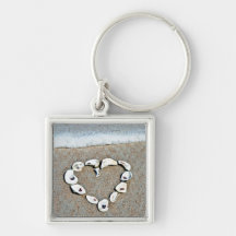 Beach Heart in Seashells Romantic Design Keychains