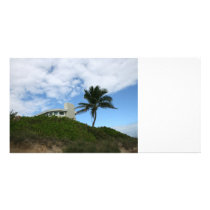 Beach House on Hill with sky and palm tree Photo Greeting Card