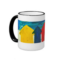 Beach huts painting coffee mug