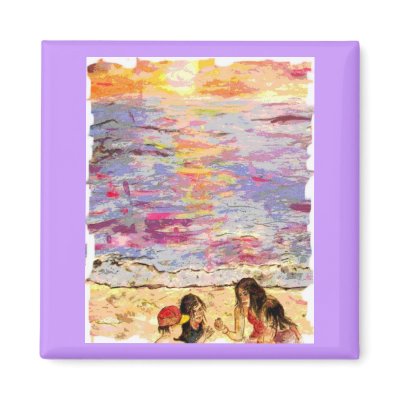 beach kids fridge magnet by folkrockartist