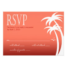 Beach Palms Tropical Wedding RSVP | coral Custom Announcements