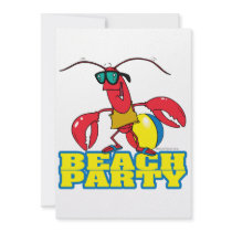 beach party cute lobster cartoon character personalized invites