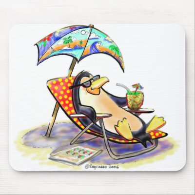 beach penguin mouse mat by raycasso