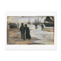 Beach, People Walking and Boats, Vincent Van Gogh Postcard