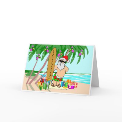 Beach Santa Greeting Cards by Lizzydee