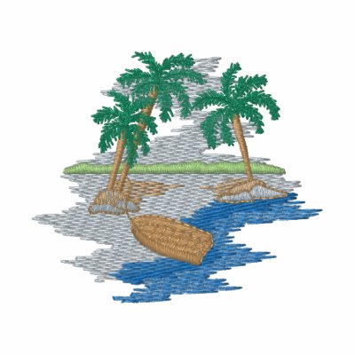 Beach Scene with Boat by ZazzleEmbroidery