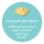 Beach seashell address labels yellow blue sticker