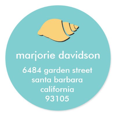 Beach seashell address labels yellow blue by FidesDesign