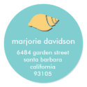 Beach seashell address labels yellow blue stickers