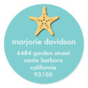 Beach starfish address labels yellow blue stickers