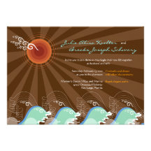 Beach Summer Cool Waves Brown Sun Wedding Invite