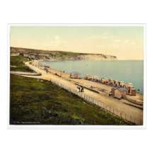 Beach, Swanage, England rare Photochrom Postcard