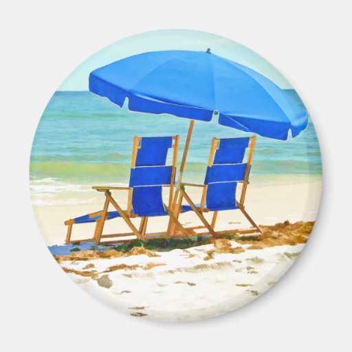 Beach, Umbrella and Chairs at the Shore Magnets