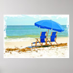 Beach, Umbrella and Chairs at the Shore