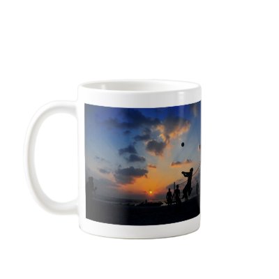 Beach Volleyball at Sunset Mugs by Alleycatshirts