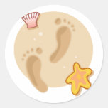 Beach Wedding Footprints Round Stickers