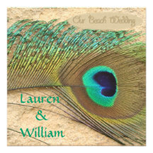 Beach Wedding Invitation PEACOCK FEATHERS