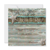 Beach Wedding Invitation Seashell Blue Vintage
