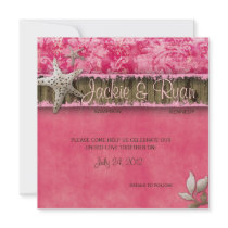 Beach Wedding Invitation Seashell Pink Wood