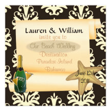 Beach Wedding Invitation With Damask