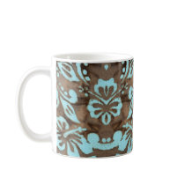 Beach Wedding Luau Hibiscus Mug Blue Brown