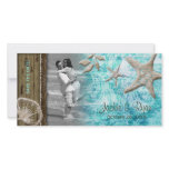 Beach Wedding Photocard Seashell Blue Wood