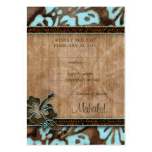 Beach Wedding Response Cards Hibiscus Blue Brown Business Card Template