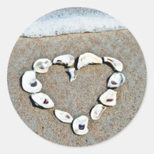 Beach Wedding Seashell Heart Coasters Round Stickers
