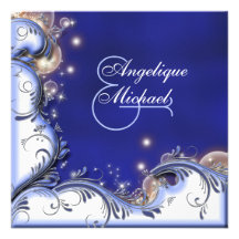 Beach wedding tropical coastal ivory blue custom announcements