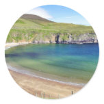Beach With Beautiful Green Hills Round Sticker