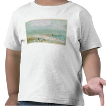 Beach with figures and a jetty. c.1830 tee shirts