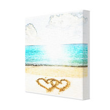 Beach with love heart in sand gallery wrapped canvas