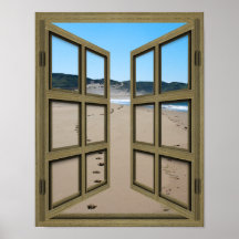 Beachfront 6 Pane Open French Door Poster