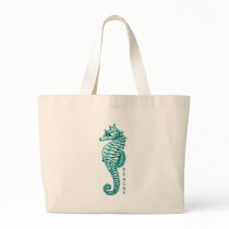 BEACHY SEAHORSE PRINT IN TEAL CANVAS BAG