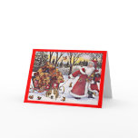 Beagle Christmas Santa and Bears Greeting Card