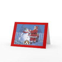 Beagle Christmas Santa and Snowman Greeting Card