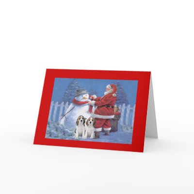 Beagle Christmas Santa and Snowman Greeting Card by normagolden