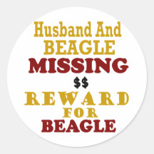 Beagle & Husband Missing Reward For Beagle Sticker