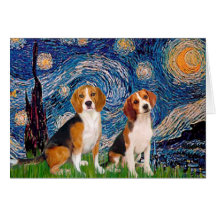 Beagle Pair - Starry Night Greeting Card