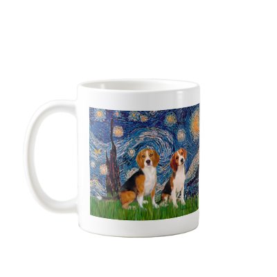 Beagle Pair - Starry Night Coffee Mugs by masterpiecedogs