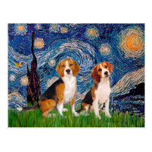 Beagle Pair - Starry Night Post Card
