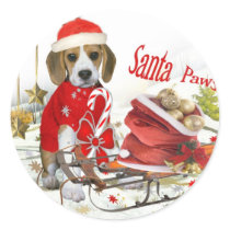 Beagle Santa and friends gifts Round Sticker