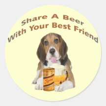Beagle Shares A Beer Round Stickers