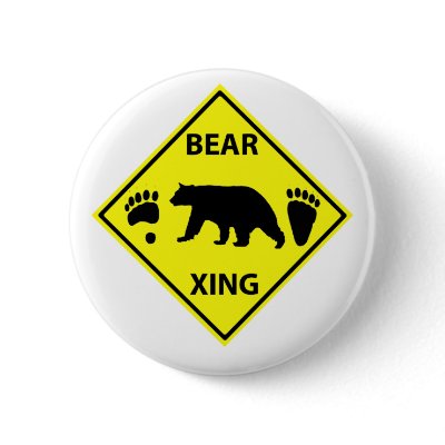 Bear Crossing Sign with Bear and Tracks Pinback Buttons by tracker8459