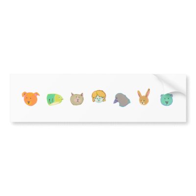 Bear dog cat rabbit fish human bird - 7 faces bumper sticker by SimpleTerms