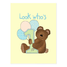 Bear First Birthday Blue Tshirts and Gifts Post Card