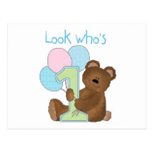 Bear First Birthday Blue Tshirts and Gifts Postcard