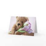 bear holding calla lilies card