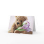 bear holding calla lilies card