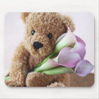 bear holding calla lilies mousepad by alicing